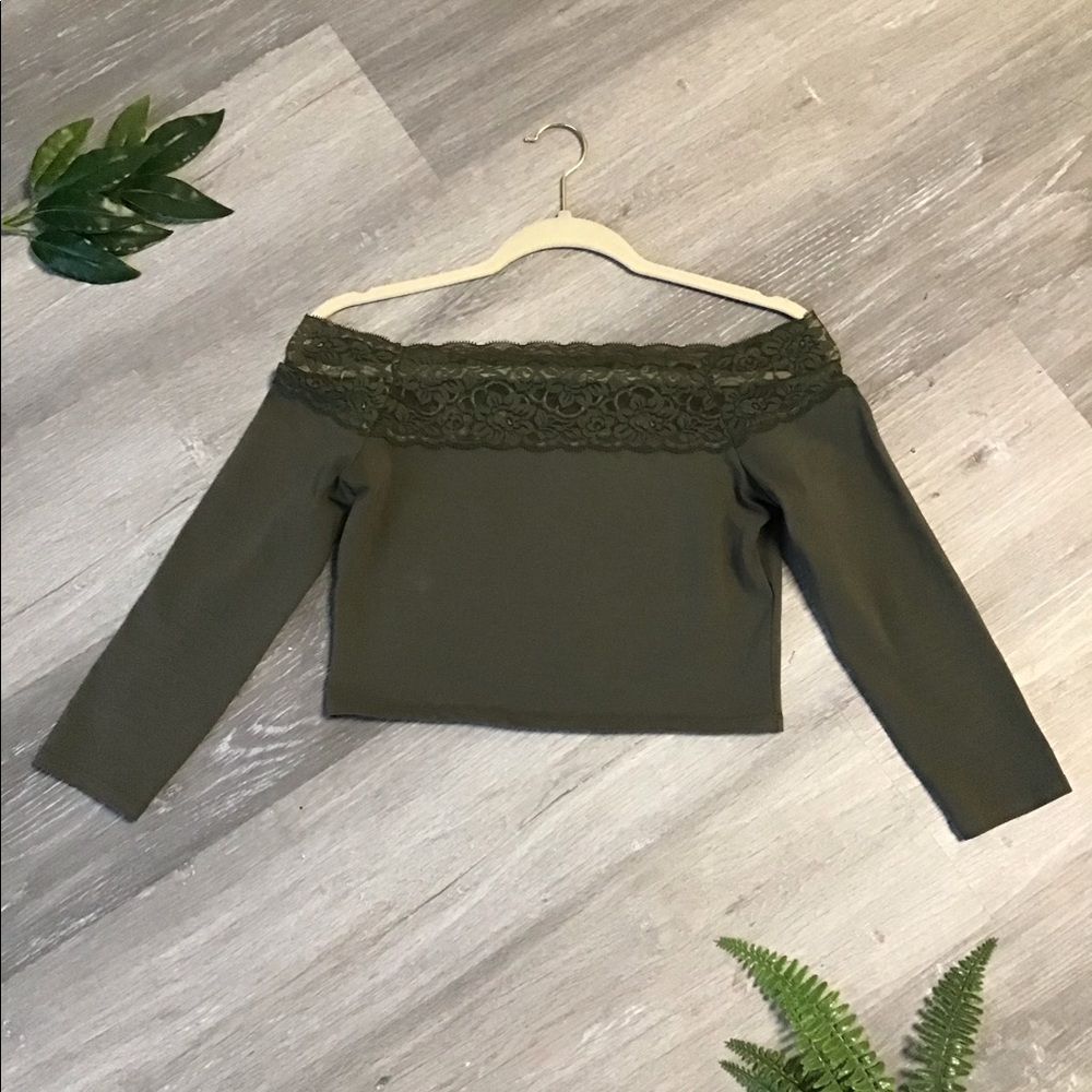 Olive Off the Shoulder Crop Top